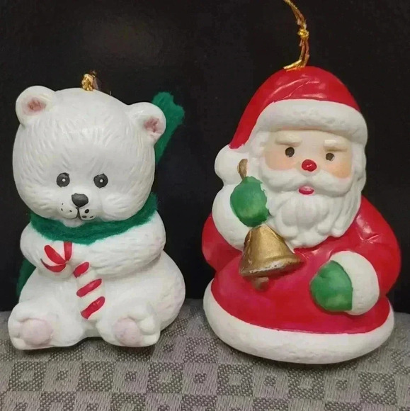 Vintage Jasco Lil Chimer Polar Bear & 1985 Santa Christmas  Ornament Bell Bisque - Picture 1 of 9
